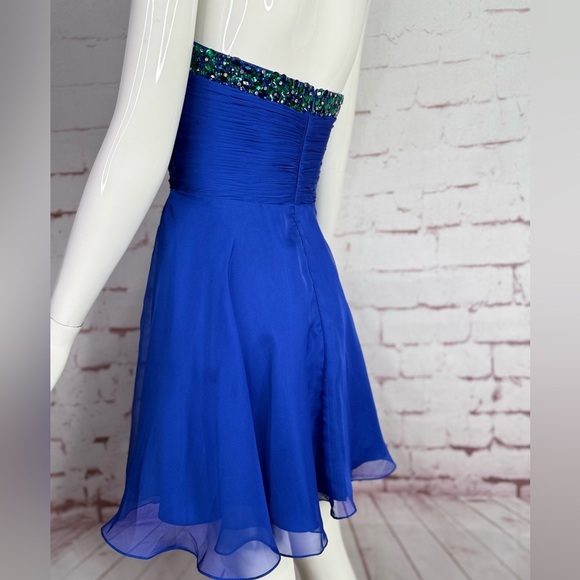 SHERRI HILL Blue Strapless Beaded Neckline Pintuck Bodice Chiffon Dress Size 10 - Picture 5 of 15